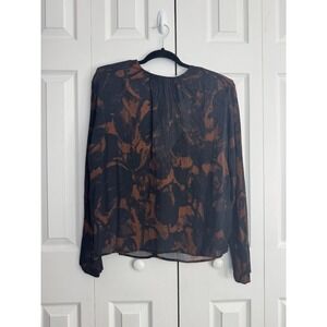 NWT JUCCA Ruffle Tunic Blouse Women's Black Brown Stallion Print Long Sleeve